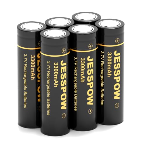 3.7 Volt Rechargeable Battery 18650 Flat top 6 Pack 3300mAh Battery High Power Lasting Long for Headlamp LED Flashlight Electronic Devices etc