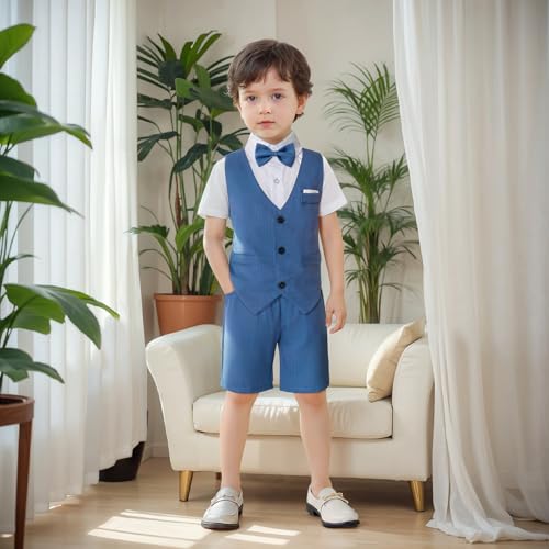 Image of Nwada Boys Suit Toddler Dress Clothes Shirt with Bow Tie, Dress Pants Sets Kids Gentleman Outfit suits