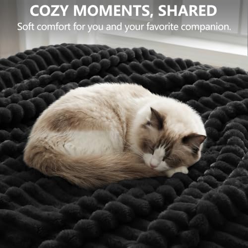 CozyLux Manta Negra para Sofá, Forro Polar Acanalado, 50 x 60 Pulgadas miniatura 5