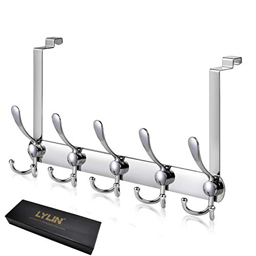 Porte Manteau pour Porte, LYLIN Crochet de Porte en Acier Inoxydable pour l'arrière, Patère de Porte pour Chambre à Coucher (Argent)