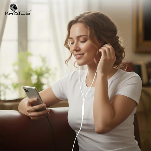 Image of Kratos Tune V6 C Type Earphones Wired, Deep Bass Drivers Earphone, Inline Control Type c Headphones with Mic, Comfort Fit Type c Earphone with Volume Control,Metallic C pin Earphones (White)