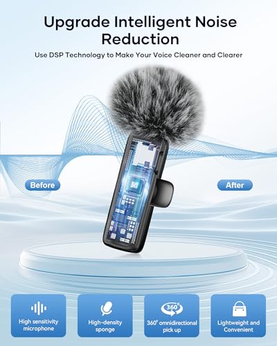 Image of Wireless Microphone for iPhone iPad Android Phone and Camera, 2 Pack Wireless Lavalier Lapel Mic with Noise Reduction, 3 in 1 Mini Microphone for Video Recording Interview Podcast YouTube TikTok Vlog