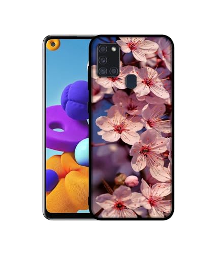 Image of Pink Flowers Pattern Design Premium 2D Printed Metal Back Case Cover for Samsung Galaxy A21S 4G