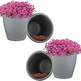 Sunnydaze 24-Inch Anjelica Large Plastic Pot for Plants - Outdoor Double-Walled Large Plastic Planter with Drillable Drainage Holes - Light Gray - 4pk