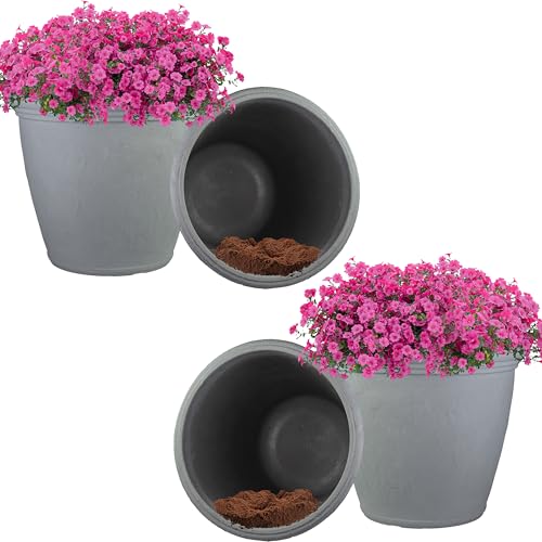 Sunnydaze Anjelica 24'' Large Plastic Planter Pot for Plants, Gray, 4pk