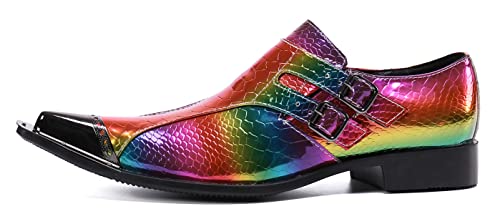 Santimon Mens Rainbow Dress Loafers Buckle Comfortable Metal Cap Toe Church Style Wedding Party Travel Shoes for Men3