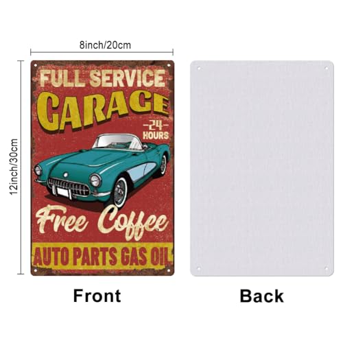 SUPERDANT Full Service Garage Tin Sign Garage Metal Tin Sign Free Coffee Metal Signs 24 Hours Car Service Signs for Man Cave Cafe Bars Pubs Shop Funny Retro Wall Decoration - Image 2