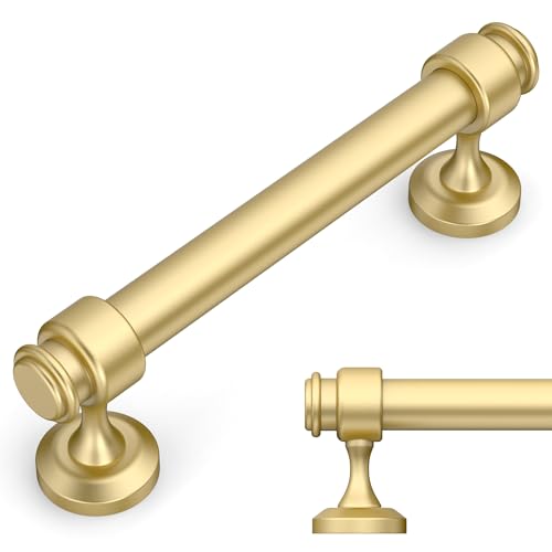Amerdeco 10 Pack Brushed Gold Cabinet Pulls 3.75 Inch Hole Centers Cabinet Handles for Kitchen Cabinet Hardware, Cabinet Handles for Bathroom Drawer Handles IH0007 by Amerdeco - Used condition - US$16.81