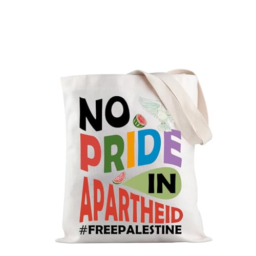 PYOUL Gay Pride Einkaufstasche 'No Pride In Apartheid', Palästinenser-Geschenk, Palästinenser-Geschenk, Freepalestine Tote EU, medium