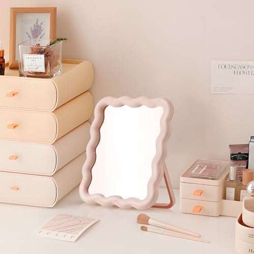 Espejo de escritorio ondulado rosa portátil plegable miniatura 5