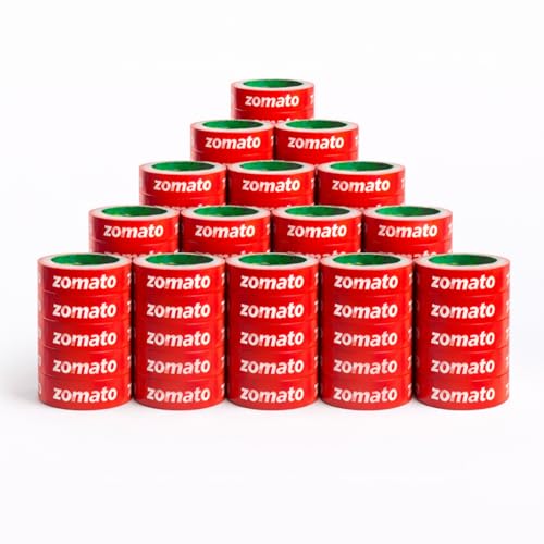 Image of Zomato food Packing tape | (24 mm /1 inch X 65 meter) Pack of 144 | Very strong adhesive tape | Suitable for E-Commerce | Packing material for small food business