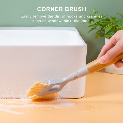 Setsail Dish Brush Set With Storage Holder, 4-In-1 Kitchen Cleaning Brush Set With 2 Interchangeable Brush Heads&Scrub Sponge Bamboo Handle Bottle Brush, Dish Scrub Brush And Corner Brush For Kitchen #TOP4