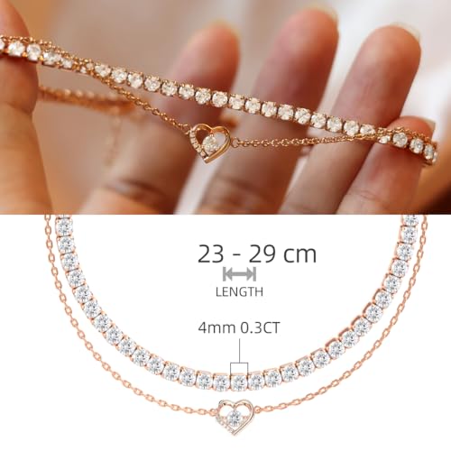 Bransoletka na nogę w stylu tenisowym z moissanitem, 4 mm diamentów hodowanych w laboratorium, grubiej pokryta 18K różowym złotem, regulowana złota bransoletka na nogę dla kobiet, prezent z biżuterii.