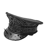 ILOVEMASKS Black Steampunk Spike Gears Captain Burning Man Playa Rave Hat, Military Officer Police Captain Hat Dancer Festival EDM Rave EDC Costume Headpiece Headdress Cap Hat Steampunk Fashion Black
