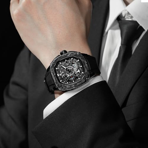Image of TSAR BOMBA Luxury Mechanical Watches for Men with Carbon Fiber Case Men Wristwatch Luminous 5ATM Water Resistant Men's Watch with Fluorine Rubber Strap Great Gifts for Men