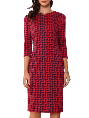 Robe pied-de-poule Allegra K : tenue vintage élégante à manches 3/4 pour femme