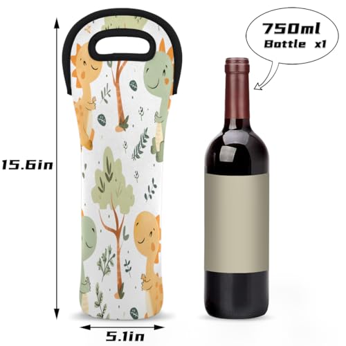 Cute Dinosaurs Wine Carrier Tote Bag Neoprene Bottles Protector Bags for Drinks/Water/Beer Bottles Reusable Wine Bag for Travel Picnic Party Restaurant2