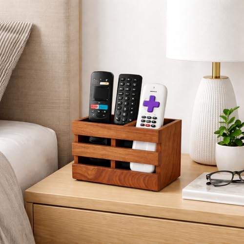 Image of Craft Expertise Wooden Remote Control Holder Stand for Living Room & Bedroom | 2 Compartment Remote Organizer for TV, Sofa & Side Table | Brown Wooden (2)