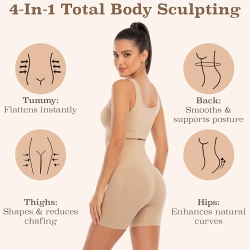 Image of Shoppy Villa High Waist Tummy Control Shapewear Shorts for Women, Seamless Body Shaper Butt Lifter Thigh Slimmer Compression Shorts, Breathable Sculpting Underwear Shapewear for Dresses