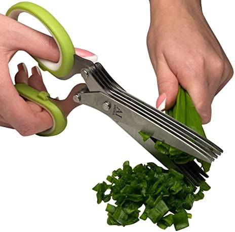 ANDILL Herb Scissors With 5 Blades and Cover, Kitchen Shears, Multifunctional Herb Scissors Set, Gadgets for Cutting Cilantro Fresh, Shredded Lettuce, Green Onion Fresh, Cutting Paper.