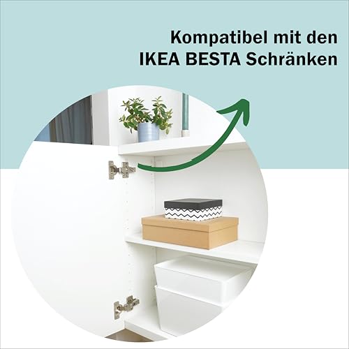 3D Scharnier Softclose passend für IKEA BESTA Tür mit Abdeckung - Einfache Montage und leicht einzustellen (4 Stück)