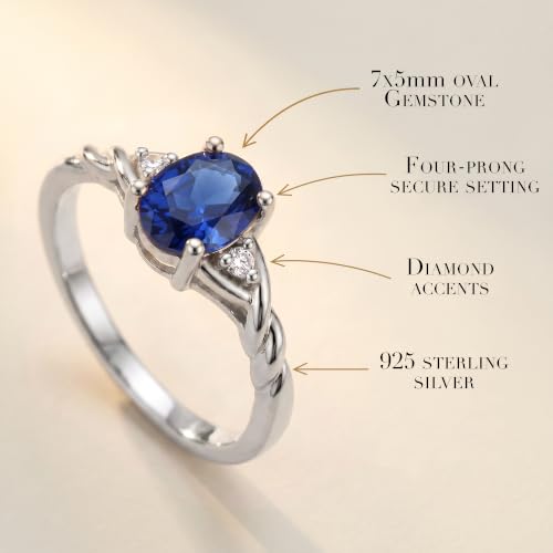 Image of Rylos Sterling Silver Classic Birthstone Ring - 7X5MM Oval Gemstone & Diamonds - Women's Jewelry, Sizes 5-10
