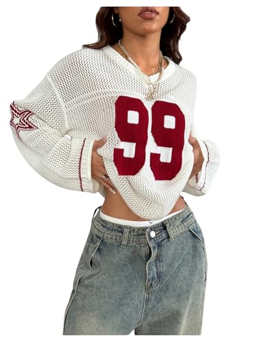 Image of Verdusa Women's Y2k Crochet Tops Jersey Shirts Graphic Going Out Summer Outfits Oversized Streetwear