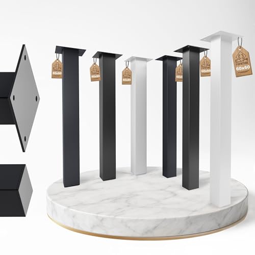 CM Furniture 4X Pied de Table Noir Hauteur: 72 cm Profil Carré 60x60 mm Acier en Poudre, Pieds de Bureau pour Table à Manger Cuisine et Plan de Travail...