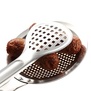 Skimmer Slotted Spoon – 2 In 1 Stainless Steel Strainer Spoons | Spider Strainer For Cooking | Metal Tong Skimmer Ladle, Fry Oil Mesh Spoon Colander, Comfortable Grip Ladle For Cooking, Frying
