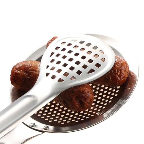 Skimmer Slotted Spoon – 2 in 1 Stainless Steel Strainer Spoons | Spider Strainer For Cooking | Metal Tong Skimmer Ladle, Fry Oil Mesh Spoon Colander, Comfort Grip Ladle for Cooking, Frying