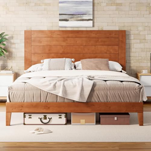 AMERLIFE Queen Solid Wood Bed Frame, Wooden Platform Bed with 48