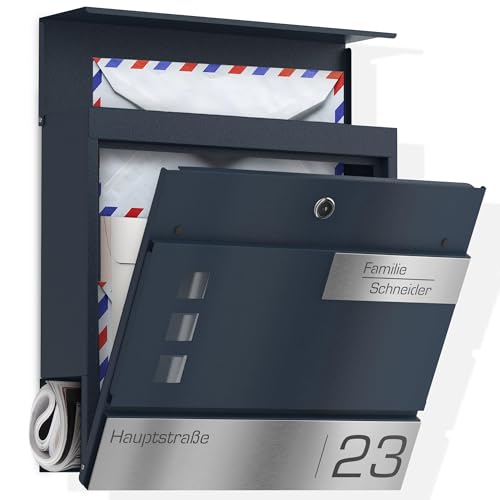 Graviers Design Briefkasten mit Zeitungsfach in Anthrazit RAL 7016 -...