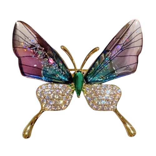 Image of Green Purple Butterfly Rhinestone Brooch Pin for Women Girls Men Clear Crystal Fashion Cartoon Animal Lapel Pins Dress Accessories Unisex Delicacy Birthday Christmas Party Jewelry