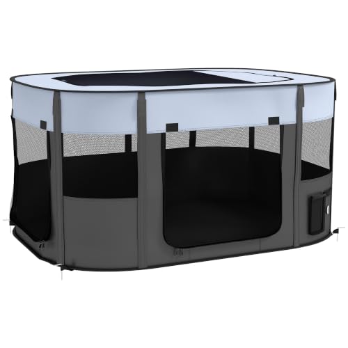 Image of PawHut Dog Pen, Pet Playpen, Portable Foldable Dog Cat Playpen Soft Pet Cage with Storage Bag for Puppies, Rabbits, Kittens, Guinea Pigs, 114 x 89 x 59cm - Grey