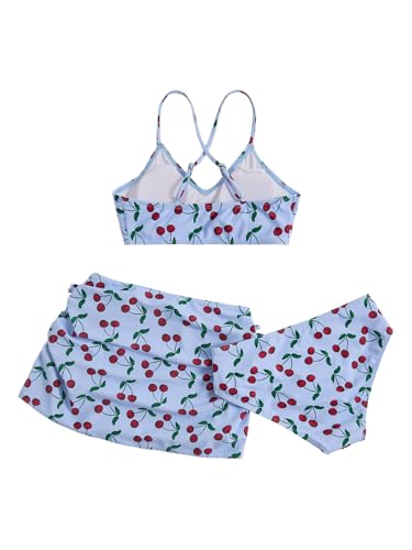 Image of Floerns Girl's 3 Piece Swimsuit Cherry Print Cute Bikini Set with Cover Up Skirt