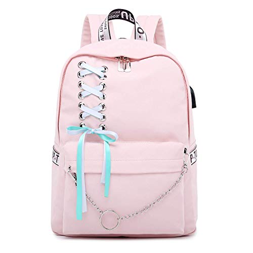 JIELANGSHI Mochilas universitarias Escolares para niños  Lazo Rosa en la Parte Superior
