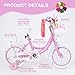 Bueuwe Girls Bike for 3-9 Years Old Kids, 14 18 Inch Kids Bike with Streamers, Training Wheels and Basket, Children Learning Bicycle with Handbrake,Pink,18 Inch