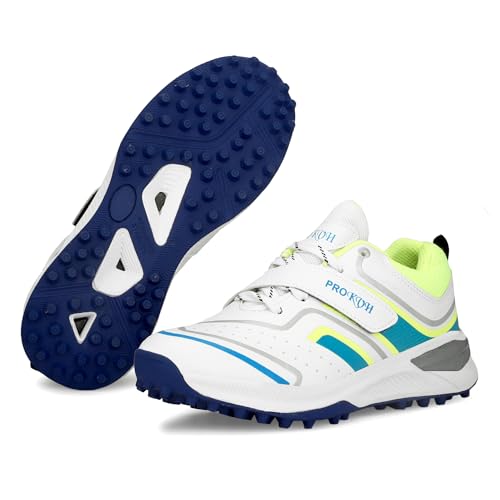 Image of PRO KVH Plus 2.0 Cricket Shoes for Men's White Red Orange Blue - Fast Strap Rubber Spikes, Lightweight,Performance, Comfort, and Durability Shoe for All-Round Performance