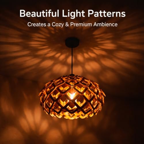 Image of Wood Pinecone Pendant lamp, Wooden Ceiling lamp, Wooden Hanging lamp handicrafted Home decore Chandelier Light (Lotus 1B)