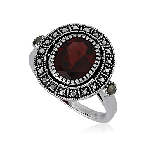 Image of Gemondo USA Sterling Silver Garnet & Marcasite Antique Style Cluster Ring Size 5, 6, 7, 8, 9, 10, and 11