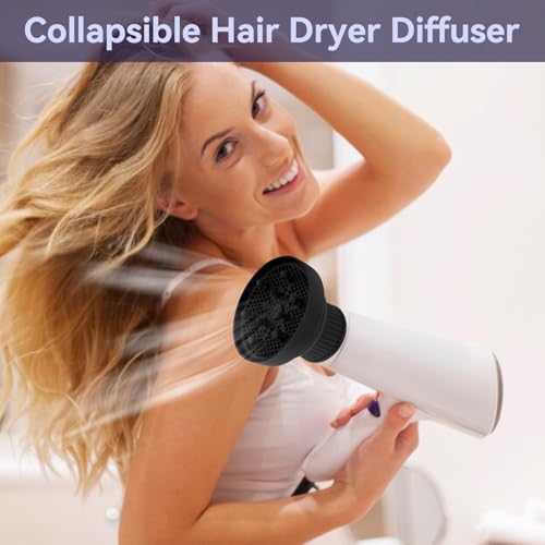 Silicone Hair Dryer Diffuser Collapsible 6 Colors Available Portable Hair Salon Tools for Home and Travel (Black)