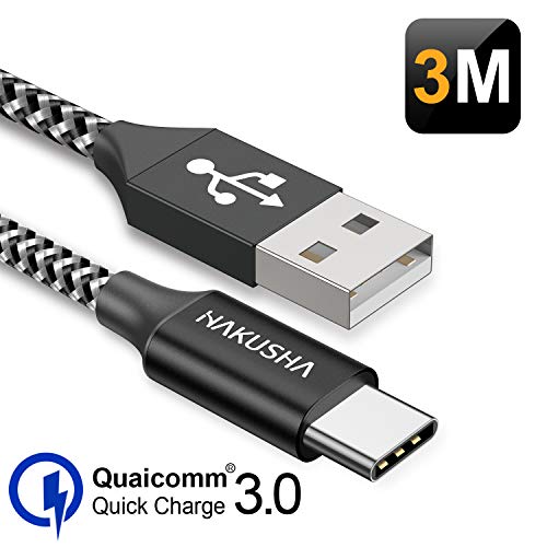 Cavo USB C, Cavo USB Tipo C [3M] Nylon Intrecciato Cavo Caricabatterie Ricarica Rapida per Samsung S8 S9 S10 A30 A40 A50 A70 A20e,Huawei P9 P20 P10 P30,Xiaomi Mi 9 Mi A2 Mi 8,Sony,Gopro,OnePlus