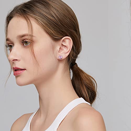 925 Sterling Silver Pink Stud Earrings, Heart Earrings For Women, Heart Birthstone Stud Earrings Mother's Day Birthday Gift For Mom Wife Girl #TOP3