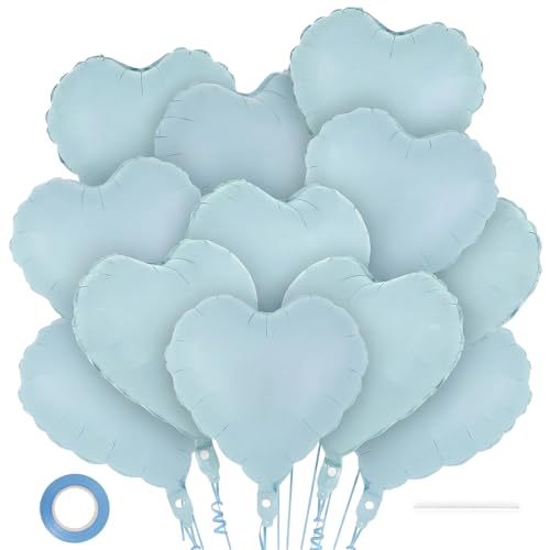 Image of 12 Pcs Light Blue Heart Balloons,18 Inch Heart Foil Balloons Love Balloon Valentine Balloon for Birthday Party Wedding Engagement Party Baby Shower Valentine Day Decorations