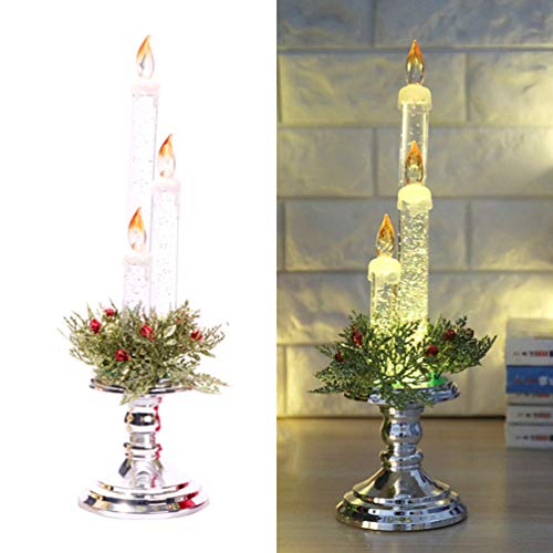 Preisvergleich Produktbild Uonlytech geführte flammenlose Weihnachtskerze beleuchtet silberne Kerzenhalter mit 3 Kerzen für Weihnachtspartei-Ausgangshoteldekorat...