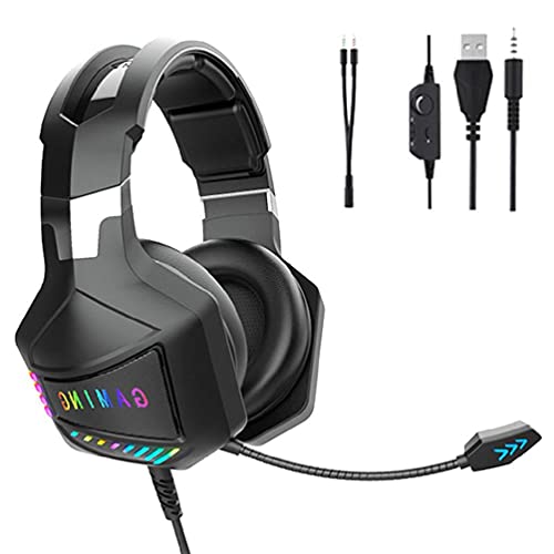 SHUIXIN Casque de Jeu avec Coussin de tête Doux Cool Light Microphone omnidirectionnel de qualité supérieure, Casque de Jeu Respirant à lumière LED RVB Cover