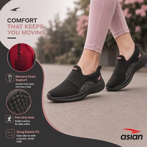 Image of ASIAN Style Walk-02 Women Walking Shoes with Memory Foam Cushion, Lightweight Slip-On Design, Breathable Upper Stylish Casual Shoes