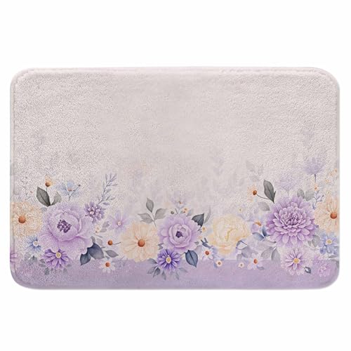 Lungtao Watercolor Peony and Rose Flower Bath Rugs for Bathroom Elegant Pink Purple Durable Flannel Bath Rug Clearance Mats for Forlaundry Room and Kitchen Decor Carpt Washable 15.7 x 23.6 Inch