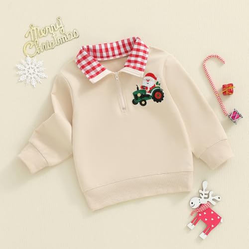 Toddler Boys Christmas Clothes Long Sleeve Santa/Christmas Tree Embroidery Sweatshirt Plaid Collared Zipper Shirt4