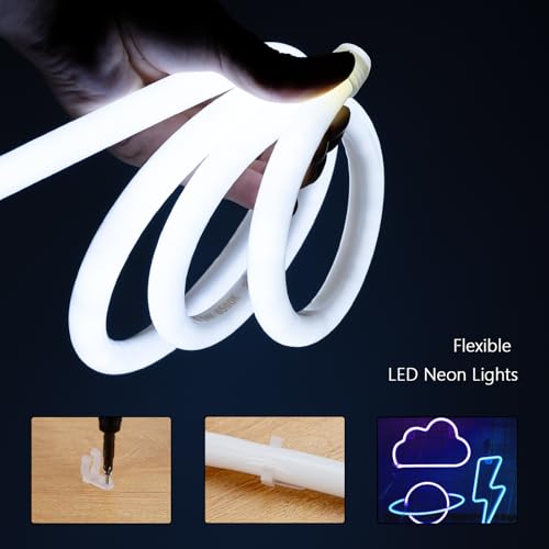 Image of BENLUN 24V 360 Degree LED Neon Light 16.4ft, 6500K Cool White LED Strip Light Outdoor Waterproof, Flexible LED Rope Light for Bedroom Garden Commercial (Power Adapter not Included)